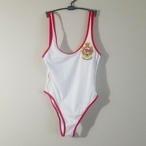 GUESS Medium White and Red One-Piece Swimsuit